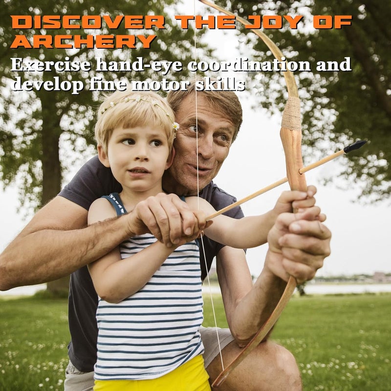 Basbon Kids Bow and Arrow Set, 32 Inch Archery Set Handmade Wooden Toy Bow and Arrow for Kids 6-8 8-12, 1 Bows 1 Quivers 10 Arrows 3 Targets & Storage Bag, Gifts for Youth Boys and Girls - Image 4